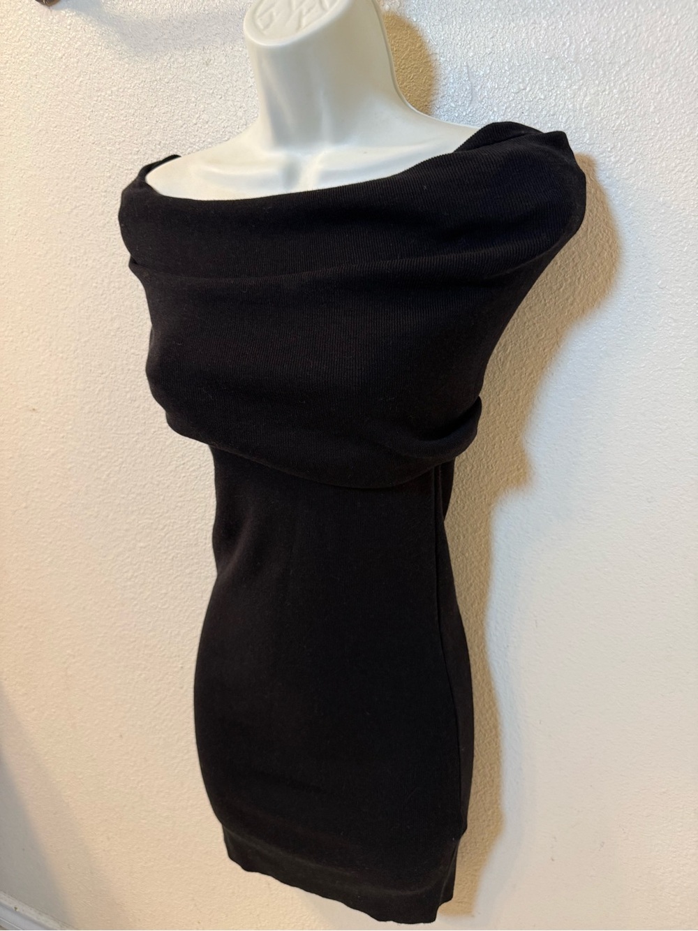 Zara Black One-Shoulder Foldover Knit Dress